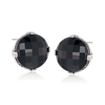 Italian Round Black Onyx Earrings in Sterling Silver &mdash; Alt Image 1