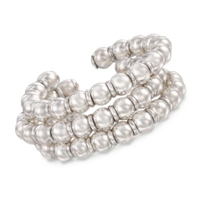 Set of Three Italian Sterling Silver Beaded Cuff Bracelets. 7" &mdash; Alt Image 1