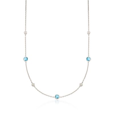 .90 ct. t.w. Blue Topaz and .10 ct. t.w. Diamond Station Necklace in Sterling Silver &mdash; Alt Image 1