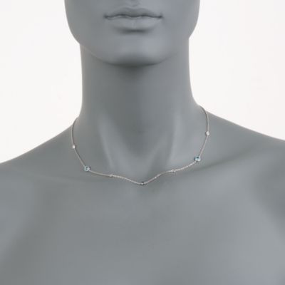 .90 ct. t.w. Blue Topaz and .10 ct. t.w. Diamond Station Necklace in Sterling Silver &mdash; Alt Image 2