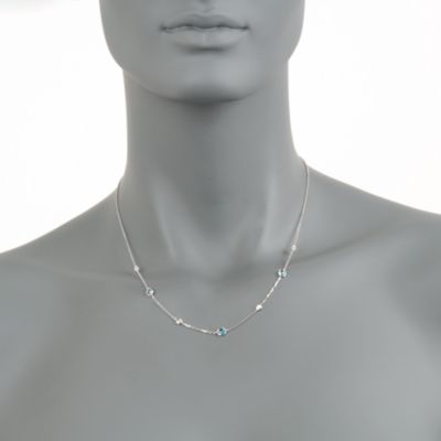 .90 ct. t.w. Blue Topaz and .10 ct. t.w. Diamond Station Necklace in Sterling Silver &mdash; Alt Image 3