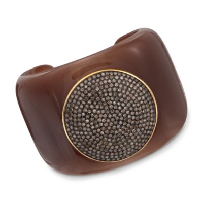 Round 7.60 ct. t.w. Diamond Top and Brown Bakelite Cuff Bracelet With 18kt White Gold. 6.5" &mdash; Alt Image 1