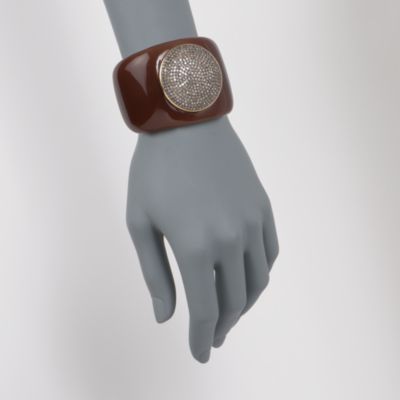Round 7.60 ct. t.w. Diamond Top and Brown Bakelite Cuff Bracelet With 18kt White Gold. 6.5" &mdash; Alt Image 2