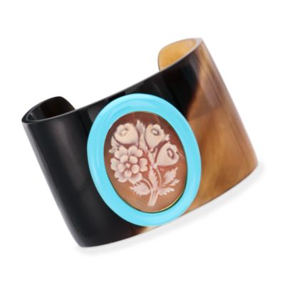 Italian Floral Cameo Cuff Bracelet. 8" &mdash; Alt Image 1
