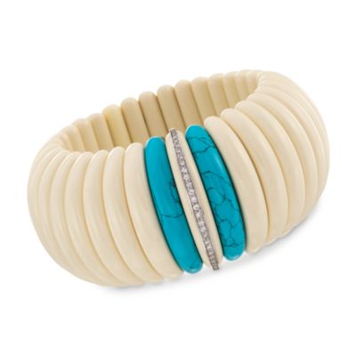 Faux Ivory Bracelet With Turquoise and .25 ct. t.w. Diamonds and 18kt White Gold. 7" &mdash; Alt Image 1