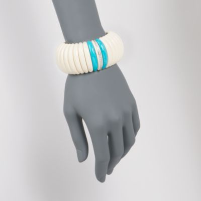 Faux Ivory Bracelet With Turquoise and .25 ct. t.w. Diamonds and 18kt White Gold. 7" &mdash; Alt Image 2