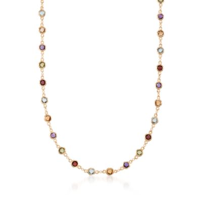 9.20 ct. t.w. Multi-Gemstone Station Necklace in 18kt Over Sterling. 18" &mdash; Alt Image 1