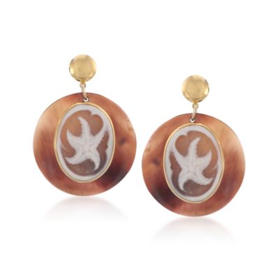 Italian Starfish Cameo Earrings in 22kt Over Sterling &mdash; Alt Image 1