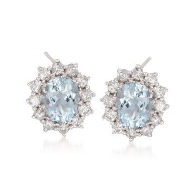2.20 ct. t.w. Aquamarine and 1.75 ct. t.w. Diamond Earrings in 14kt White Gold &mdash; Alt Image 1