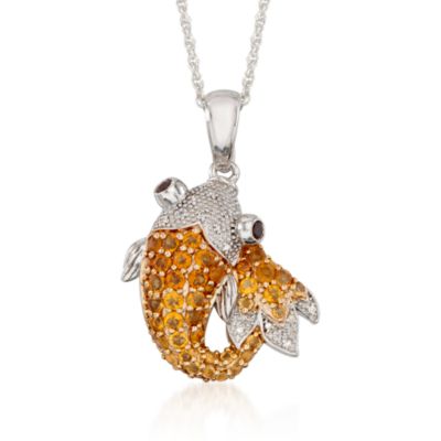 .90 ct. t.w. Citrine Koi Pendant Necklace With Garnets and Diamonds in Sterling Silver. 18" &mdash; Alt Image 1