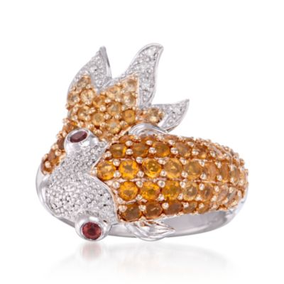 1.30 ct. t.w. Citrine Koi Ring With Garnets and Diamonds in Sterling Silver &mdash; Alt Image 1