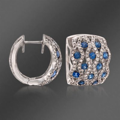1.38 ct. t.w. Sapphire and 1.19 ct. t.w. Diamond Hoop Earrings in 18kt White Gold &mdash; Alt Image 1