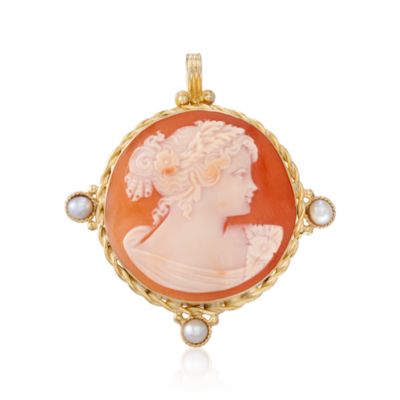 Italian Cameo Pin Pendant With Pearls in 14kt Over Sterling &mdash; Alt Image 1