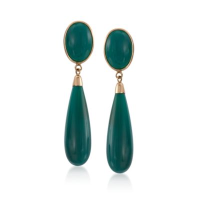 Green Agate Drop Earrings in 14kt Yellow Gold &mdash; Alt Image 1
