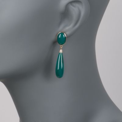 Green Agate Drop Earrings in 14kt Yellow Gold &mdash; Alt Image 2