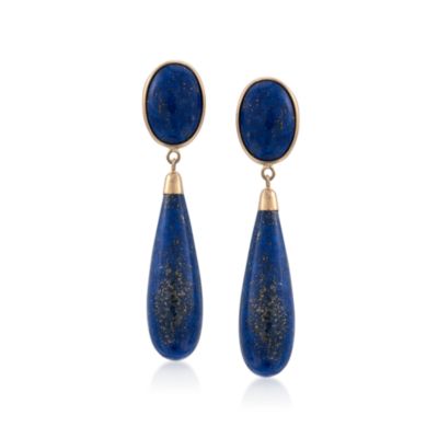 Lapis Teardrop Earrings in 14kt Yellow Gold &mdash; Alt Image 1