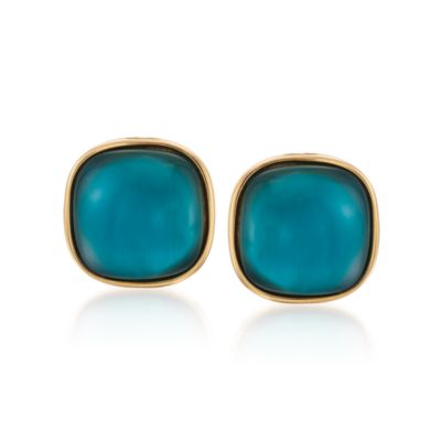 Mother-Of-Pearl and Blue Glass Doublet Earrings in 24kt Gold Over Sterling Silver &mdash; Alt Image 1