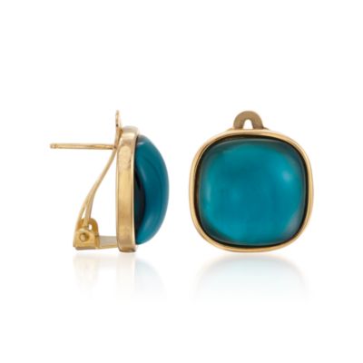 Mother-Of-Pearl and Blue Glass Doublet Earrings in 24kt Gold Over Sterling Silver &mdash; Alt Image 3