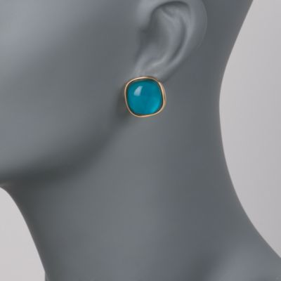 Mother-Of-Pearl and Blue Glass Doublet Earrings in 24kt Gold Over Sterling Silver &mdash; Alt Image 2