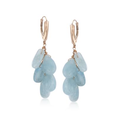 Milky Aquamarine Cluster Earrings in 14kt Yellow Gold &mdash; Alt Image 1