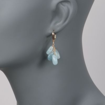 Milky Aquamarine Cluster Earrings in 14kt Yellow Gold &mdash; Alt Image 2
