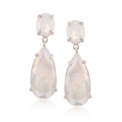 Rainbow Moonstone Drop Earrings in Sterling Silver &mdash; Alt Image 1