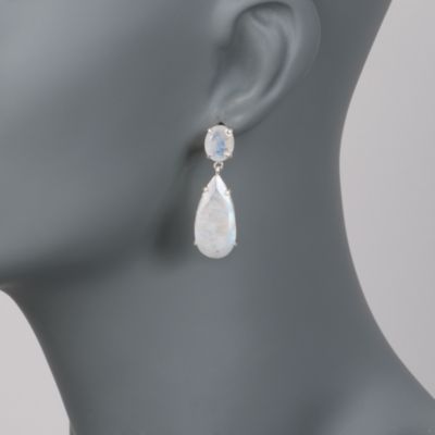 Rainbow Moonstone Drop Earrings in Sterling Silver &mdash; Alt Image 2