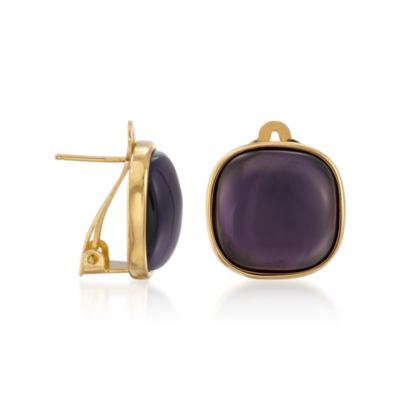Mother-Of-Pearl and Purple Glass Doublet Earrings in 24kt Gold Over Sterling Silver &mdash; Alt Image 3