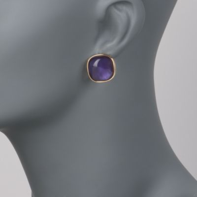 Mother-Of-Pearl and Purple Glass Doublet Earrings in 24kt Gold Over Sterling Silver &mdash; Alt Image 2