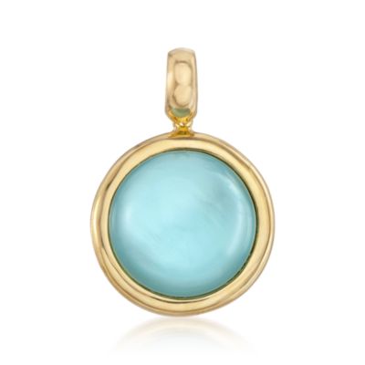 Mother-Of-Pearl and Blue Glass Doublet Pendant in 24kt Gold Over Sterling Silver &mdash; Alt Image 1