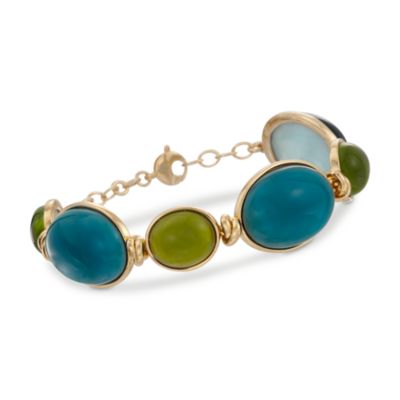 Mother-Of-Pearl and Multicolored Glass Doublet Bracelet in 24kt Gold Over Sterling Silver. 8" &mdash; Alt Image 1