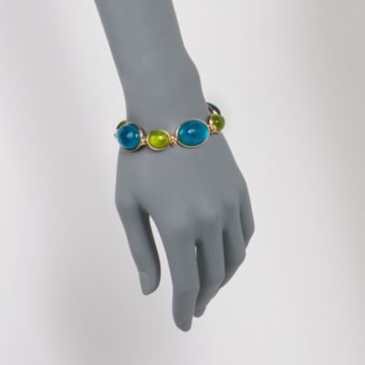 Mother-Of-Pearl and Multicolored Glass Doublet Bracelet in 24kt Gold Over Sterling Silver. 8" &mdash; Alt Image 2