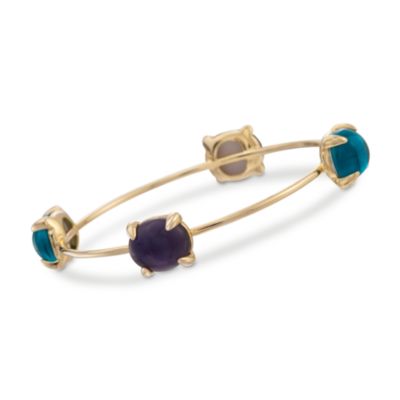 Mother-Of-Pearl and Multicolored Glass Doublet Bracelet in 24kt Gold Over Sterling Silver. 7" &mdash; Alt Image 1