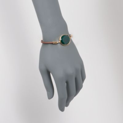 Leather Cord Bracelet With a Green Agate Slice With .10 ct. t.w. Diamonds in 18kt Over Sterling. 7" &mdash; Alt Image 2