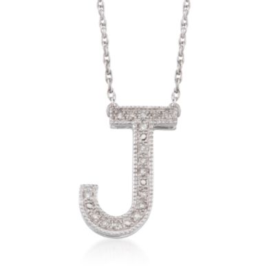 Diamond "J" Pendant Necklace in Sterling Silver. 18" &mdash; Alt Image 1