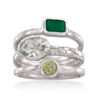 Set of Three Agate and 1.10 ct. t.w. Green Gemstone Rings in Sterling Silver &mdash; Alt Image 1