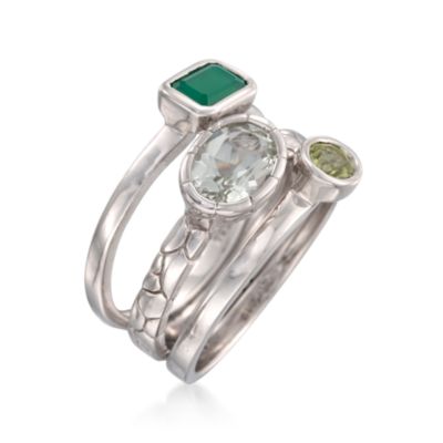 Set of Three Agate and 1.10 ct. t.w. Green Gemstone Rings in Sterling Silver &mdash; Alt Image 3