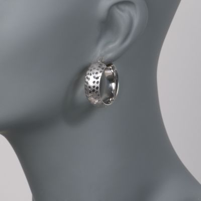 Satin-Finished Dotted Hoop Earrings in Sterling Silver &mdash; Alt Image 2
