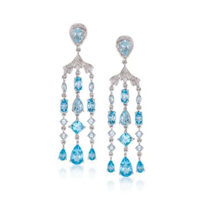 7.50 ct. t.w. Blue Topaz and .15 ct. t.w. Diamond Chandelier Earrings in Sterling Silver &mdash; Alt Image 1