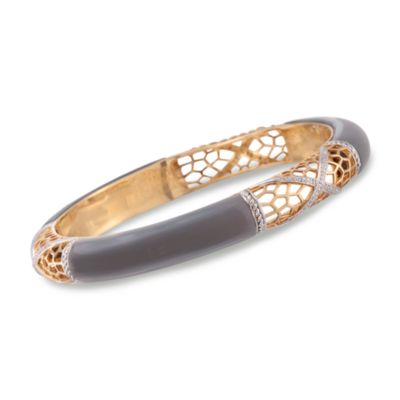Gray Agate and .10 ct. t.w. Diamond Bangle Bracelet in 18kt Over Sterling &mdash; Alt Image 1
