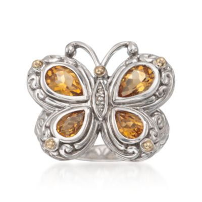 1.70 ct. t.w. Citrine Butterfly Statement Ring With Diamonds in Sterling Silver &mdash; Alt Image 1