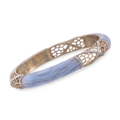 Blue Agate and .10 ct. t.w. Diamond Bangle Bracelet in 18kt Over Sterling &mdash; Alt Image 1