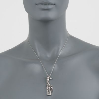 Black Spinel and Smoky Quartz Giraffe Pendant Necklace in Sterling Silver. 18" &mdash; Alt Image 2