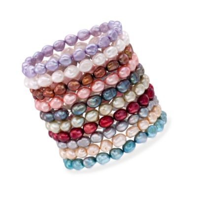 Set of Ten Multicolored Pearl Stretch Bracelets &mdash; Alt Image 1