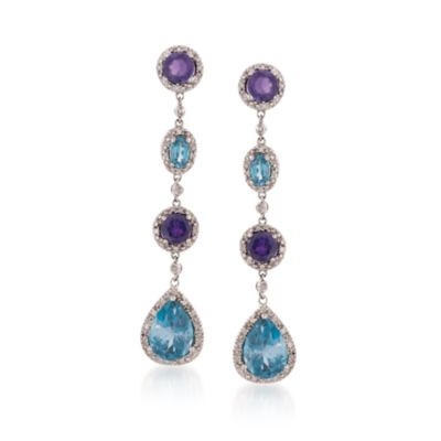 7.10 ct. t.w. Amethyst and Blue Topaz Linear Earrings With .15 ct. t.w. Diamonds in Sterling Silver &mdash; Alt Image 1