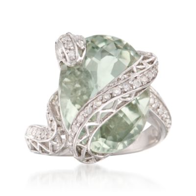 10.00 Carat Green Amethyst Snake Ring With .32 ct. t.w. Diamonds in Sterling Silver &mdash; Alt Image 1