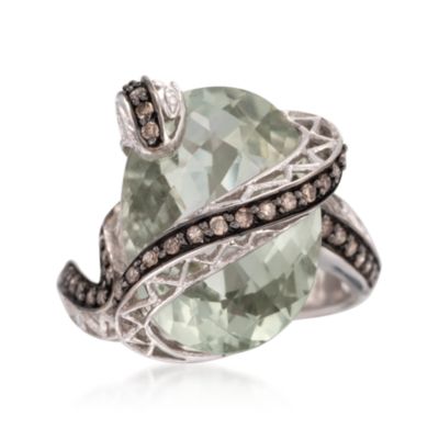 10.00 Carat Green Amethyst and .39 ct. t.w. Multicolored Diamond Snake Ring in Sterling Silver &mdash; Alt Image 1