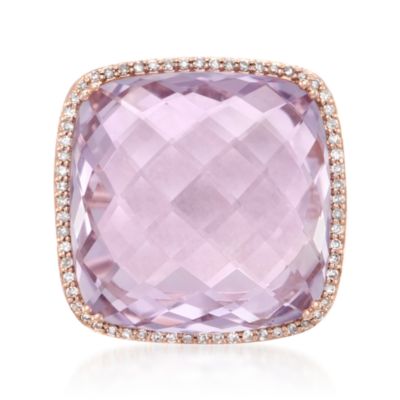 25.00 Carat Square Rose De France Amethyst and .23 ct. t.w. Diamond Ring in 14kt Rose Gold &mdash; Alt Image 1
