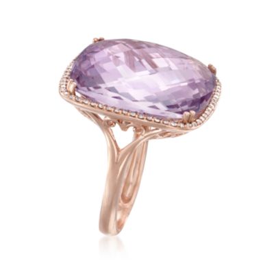 25.00 Carat Square Rose De France Amethyst and .23 ct. t.w. Diamond Ring in 14kt Rose Gold &mdash; Alt Image 3
