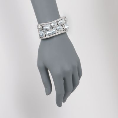 Baroque Pearl and 3.60 ct. t.w. Diamond Cuff Bracelet in 18kt White Gold. 7" &mdash; Alt Image 2